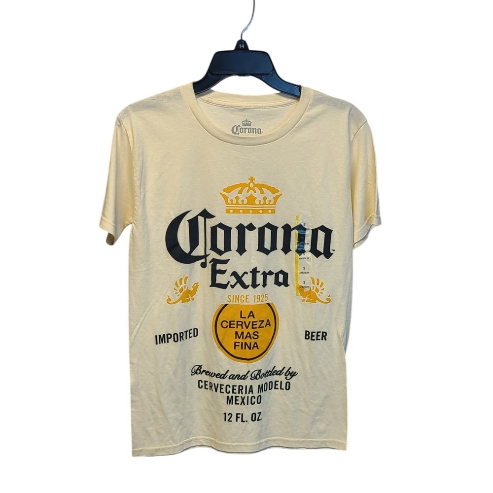 Corona Extra Beer Graphic T-Shirt Mens Small Cream Athletic Fit Cotton New